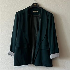 Dark Green Blazer with Striped Cuffs
